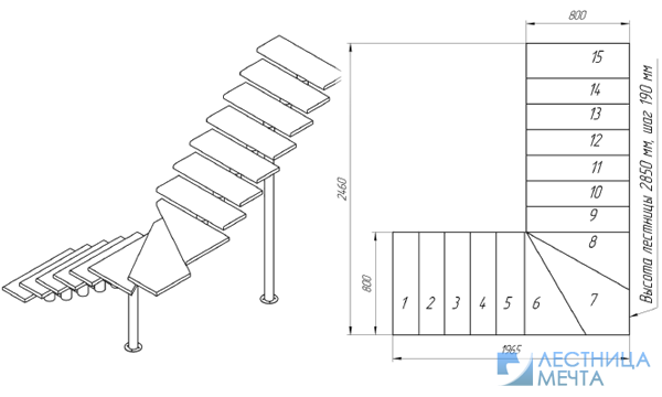 Лестница г образная с площадкой своими руками чертежи и размеры