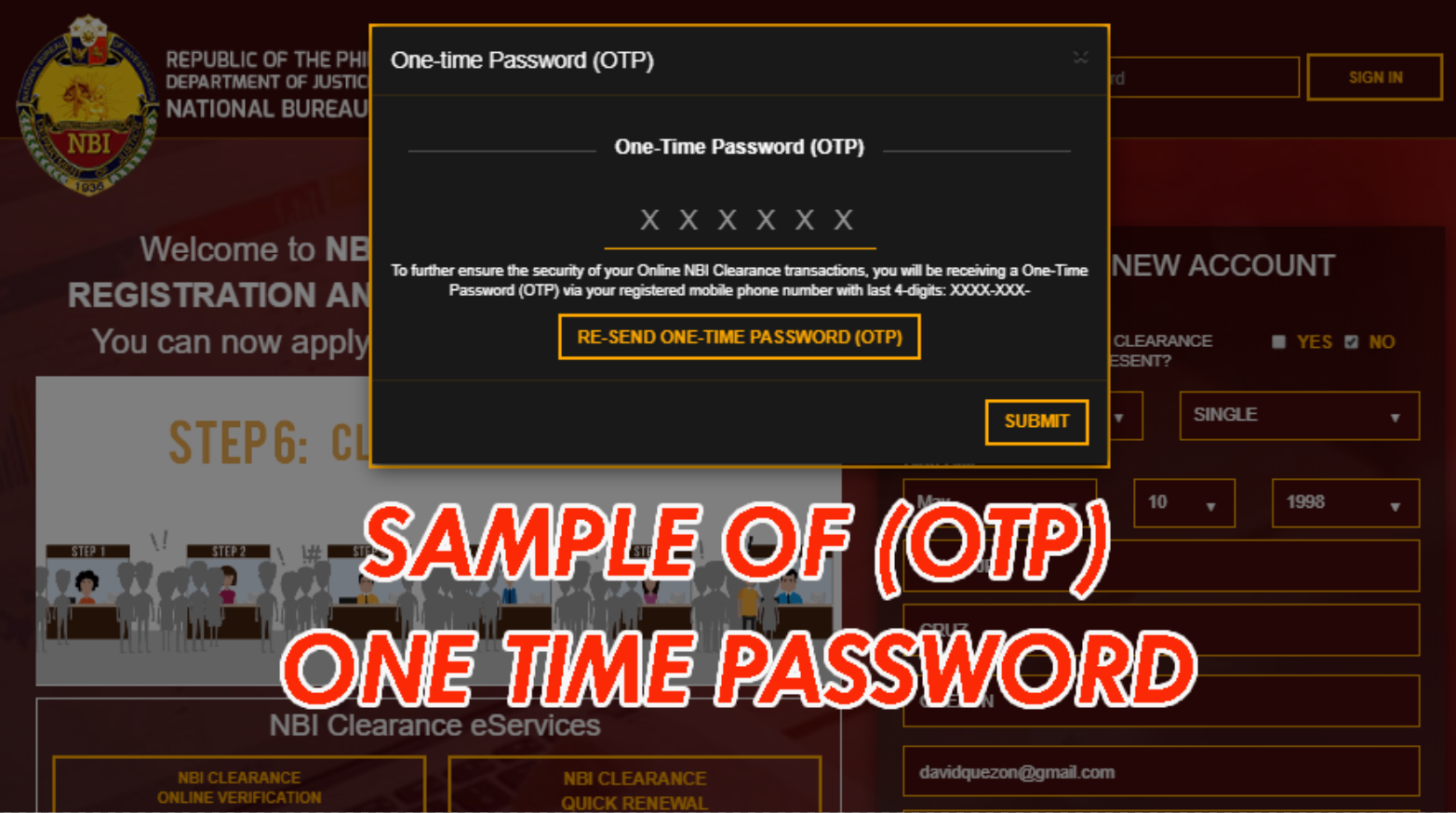 OTP FOR NBI CLEARANCE ONLINE APPLICATION FOR 2020 nbi clearance online NBI CLEARANCE ONLINE APPLICATION FOR 2020 SAMPLE OF OTP ONE TIME PASSWORD