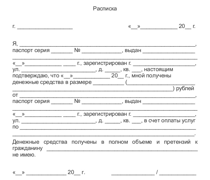 Расписка о получении денежных средств за дом и земельный участок образец