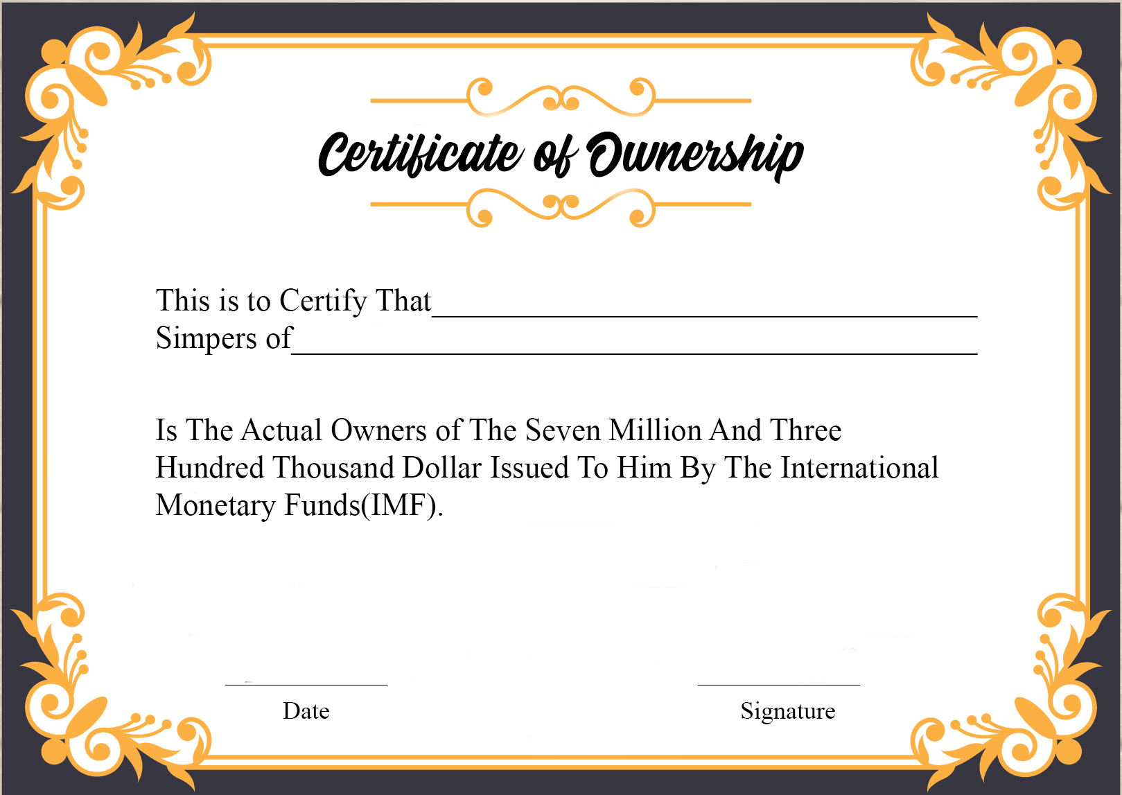 Certificate of Ownership