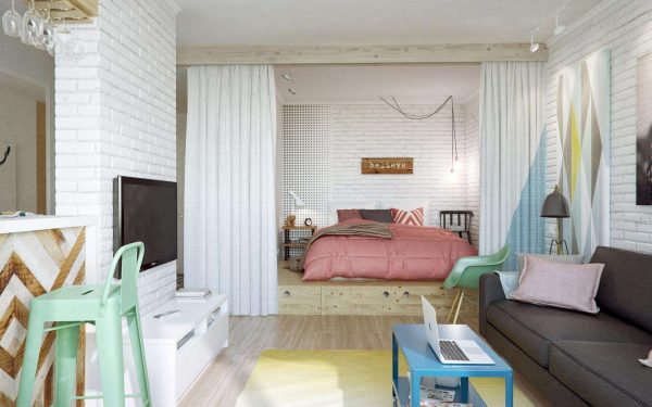шторы для совмещённая гостиная со спальней
