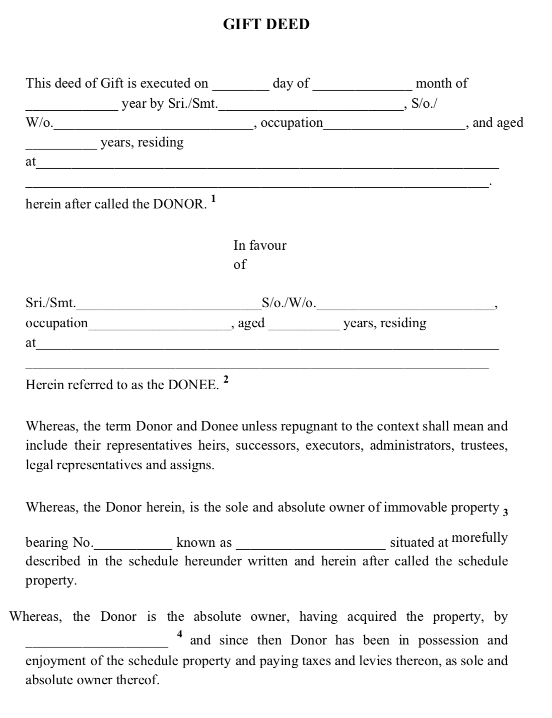 Sample Format of a Gift Deed