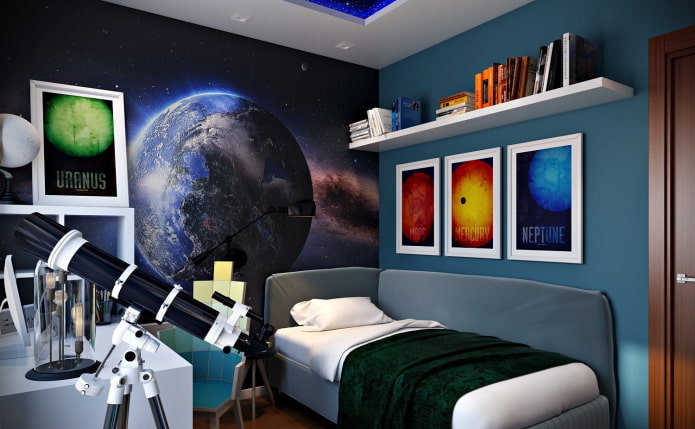 3д обои с изображением космоса в комнате подростка