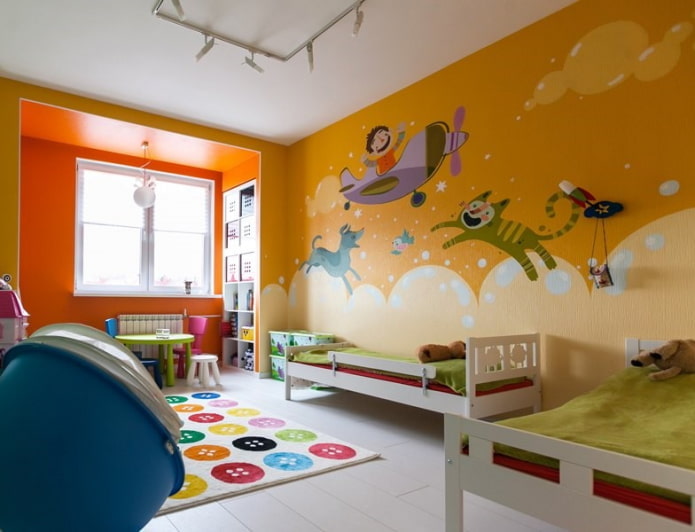 оранжевые стены в интерьере детской