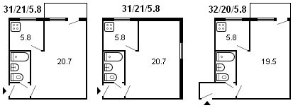 планировка 1-комнатной хрущевки серии 434 1964 г.
