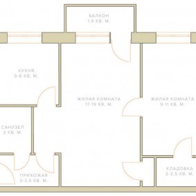 Схема типовой 2 комнатной хрущевки