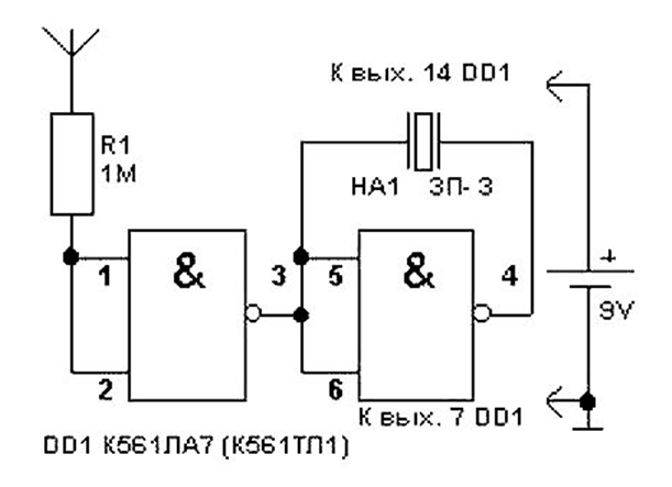 Схема детектора со звуковой индикацией
