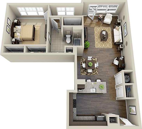 L-shaped apartment