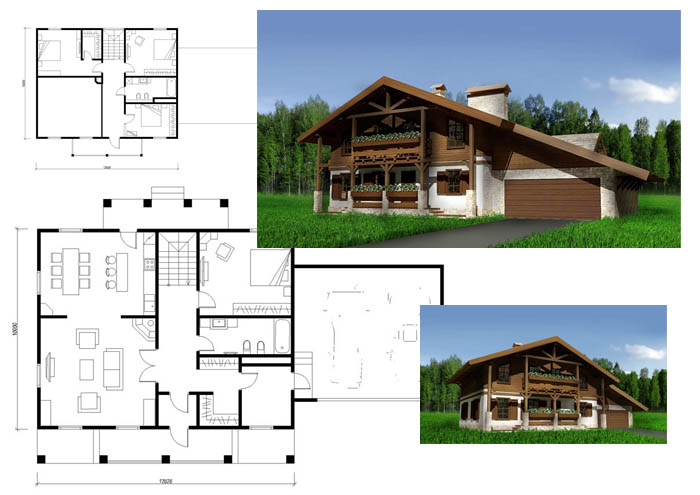 проекты домов шале комбинированные