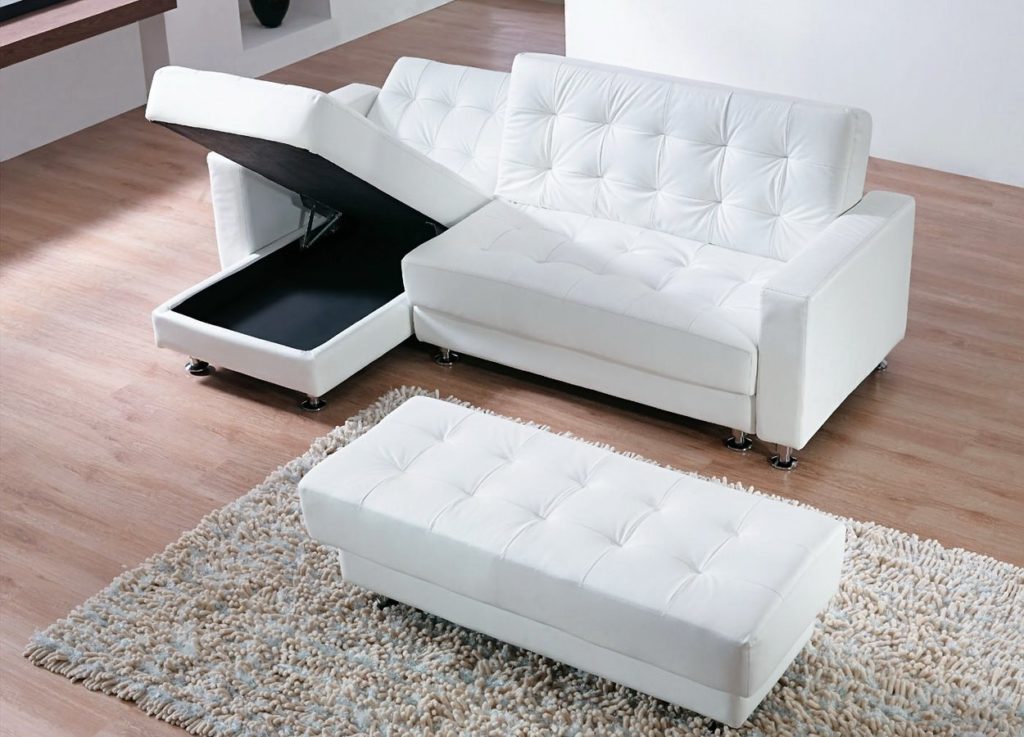 Фото раскладного дивана угловой формы с пуфом