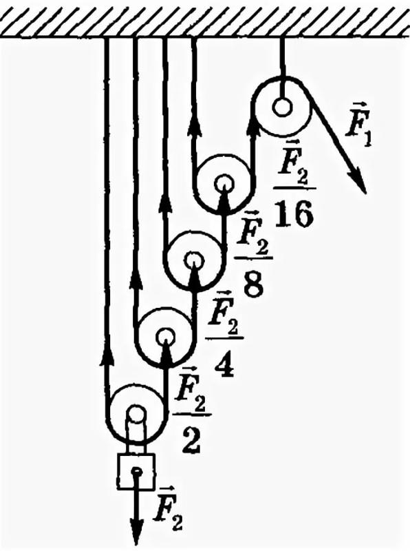 Нарисуйте схематично соединения подвижных и неподвижных блоков для выигрыша в силе