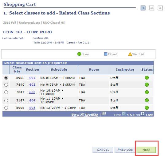add a lecture with recitation to shopping cart