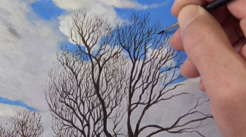 Painting tiny tree branches with acrylics