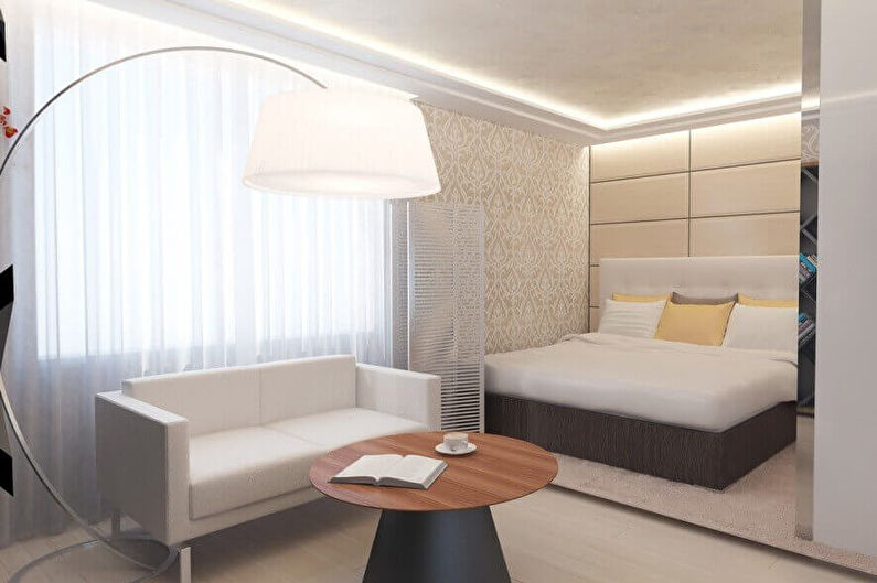 Дизайн спальни-гостиной - Отделка стен