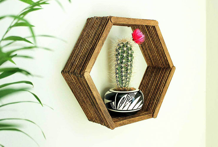 popsicle stick hexagon shelf