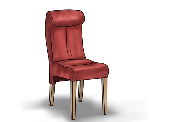 Chair with wooden legs attached and secured with dowel pins